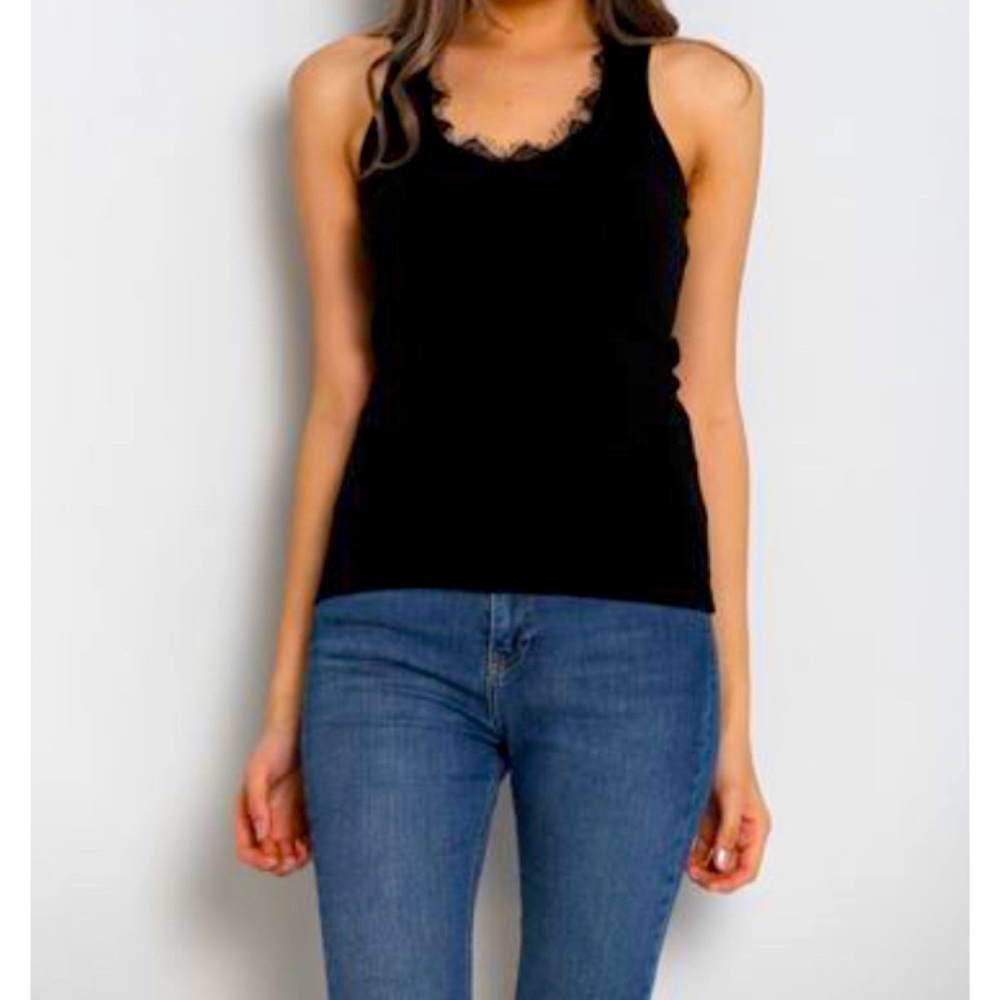 Casual Tank Top with Lace Accent